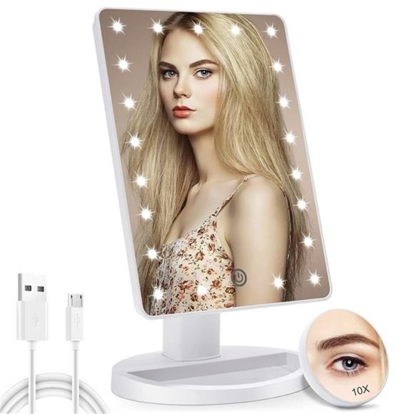 Lighted Makeup Vanity Mirror with 10X Magnifying Mirror, 21 LED Lighted Mirror - Picture 1 of 6